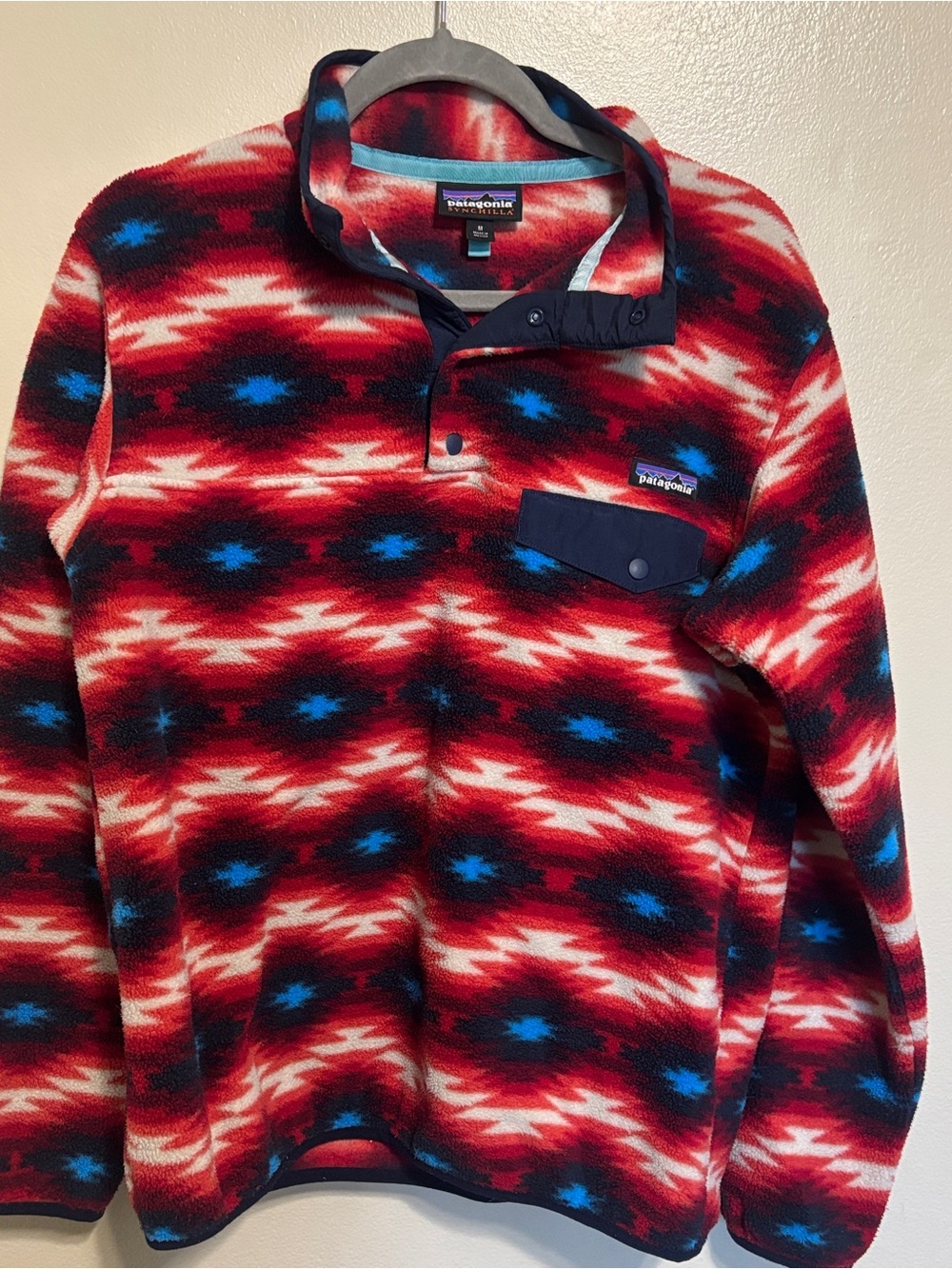 Patagonia Synchilla Snap-T Fleece Pullover Aztec Blue Red Women’s M Wild Desert